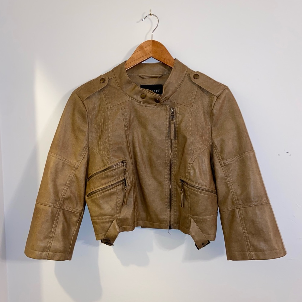 Tan cropped leather jacket